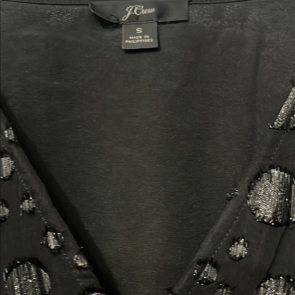 J. Crew Black and Silver‎ Metallic Wrap Bishop Long Sleeve Top Small - Picture 2 of 9